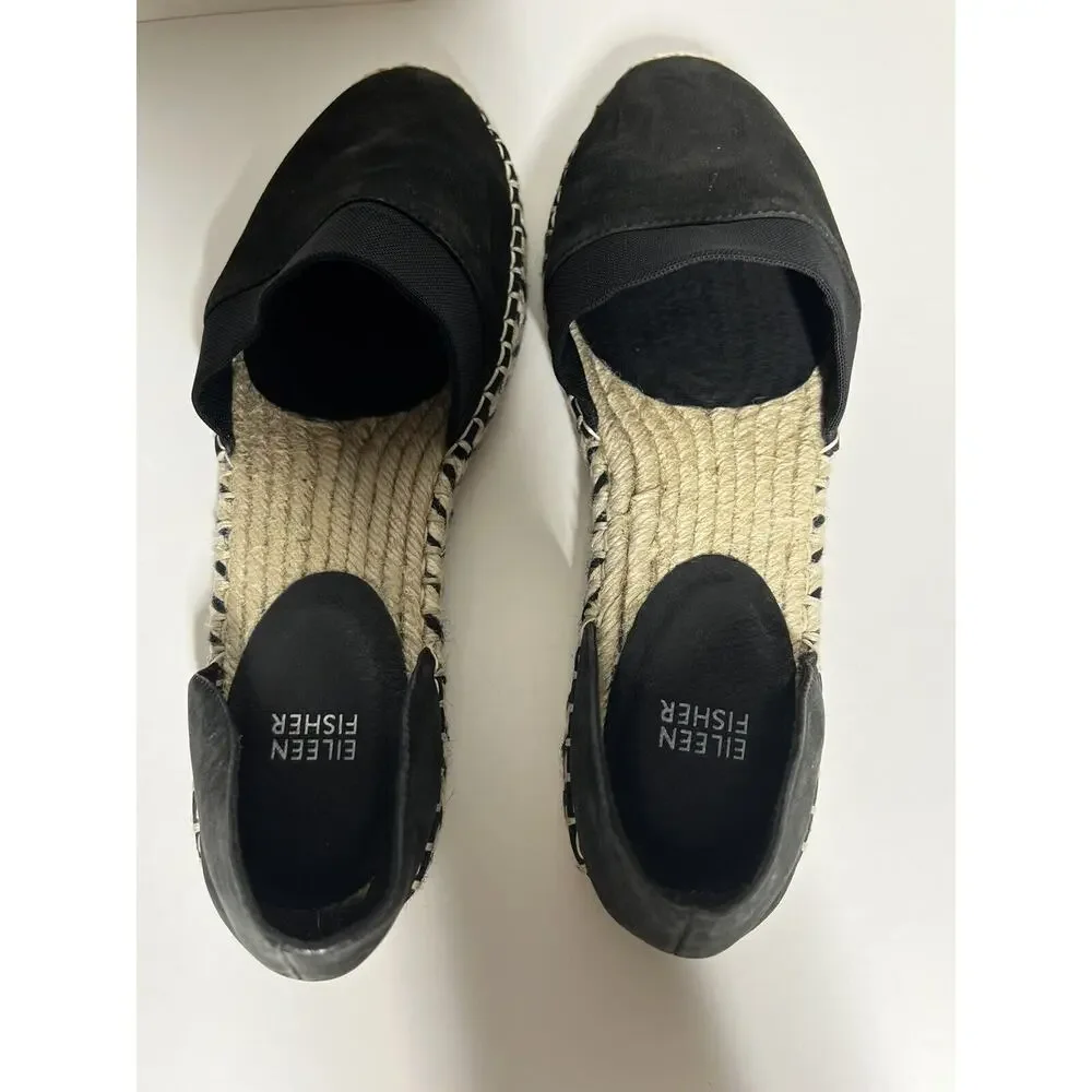 Eileen Fisher EUC Black Lady Tumbled Nubuck Espadrille Sandal Shoe 11 Slip On